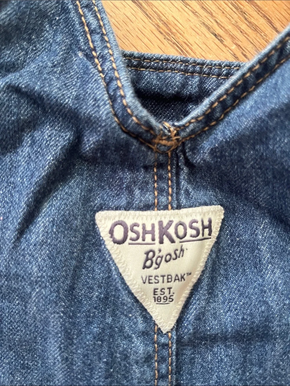 OshKosh B'gosh Dark Blue Denim Overalls with Red Plaid Trim
